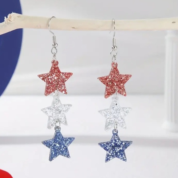 Red White & Blue Dangle Star Earrings - Picture 4 of 4